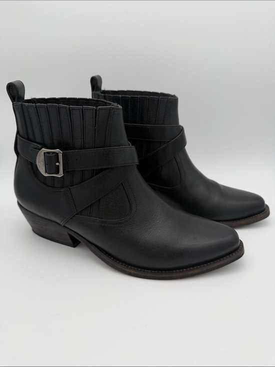 All Saints Shoes - All Saints Western Style Ankle Booties Black Leather Boots Belt Sz 8 Pointed Toe